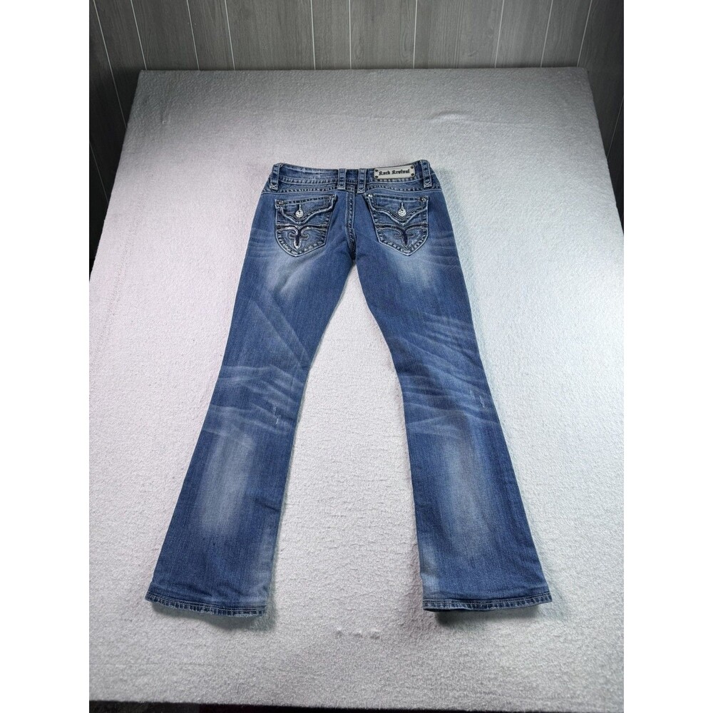 Rock Revival Gwen Easy Boot Cut Jeans Women's Size 29x30 Blue Denim Embellished